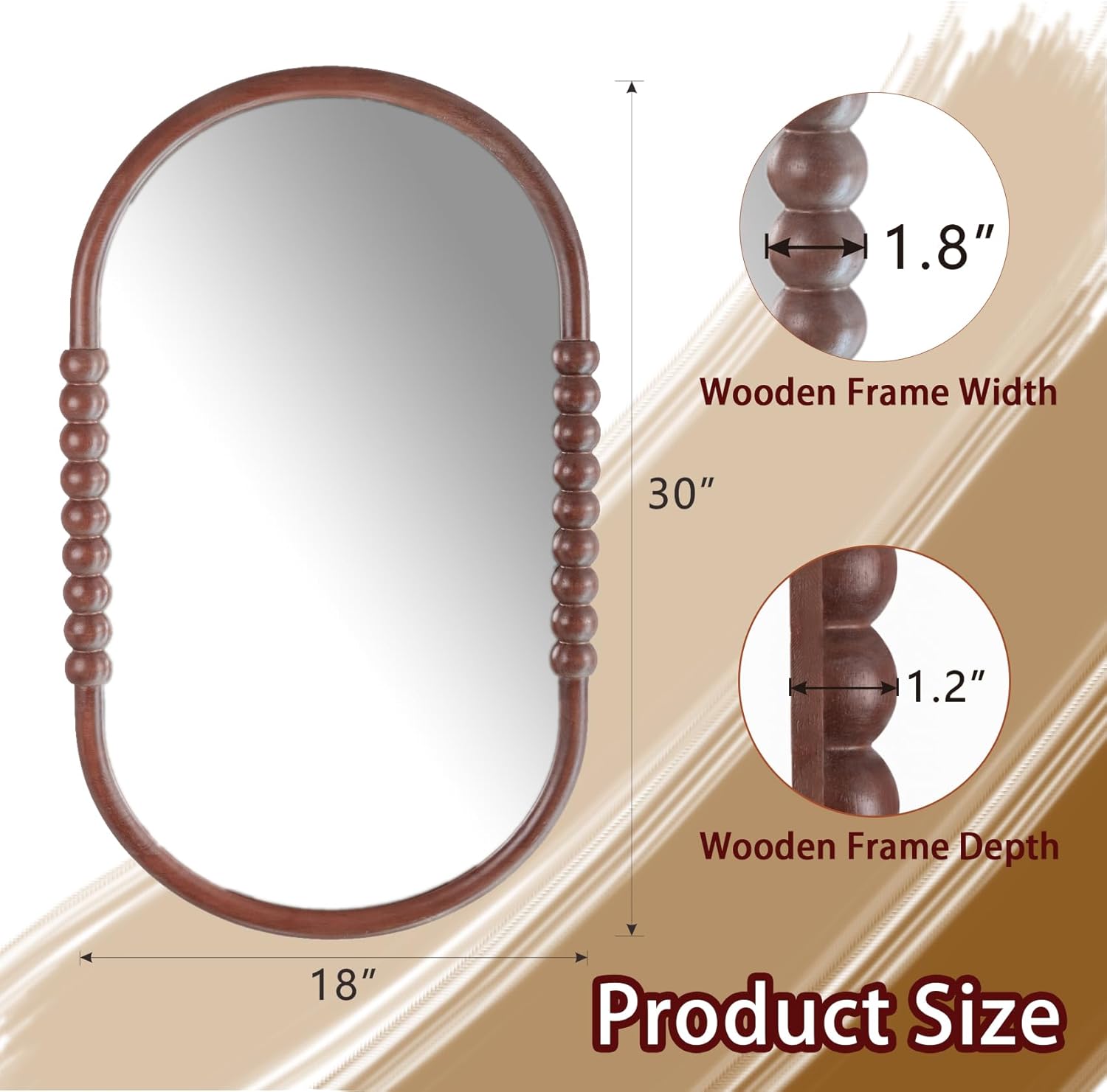 Entryway Mirrors for Wall, 30 x 18 Inch Wood Bathroom Mirror with Wooden Frame and High-Definition Glass, Boho Wall Mirror Decorative for Bathroom, Entryway, Bedroom, Living Room, Hallway