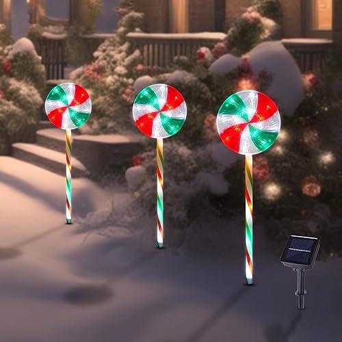 Miniatura 3 de Lollipop - Luces solares de Navidad para caminos al aire libre, paquete de 3 luces LED de decoración de Navidad con 8 modos de iluminación, luces