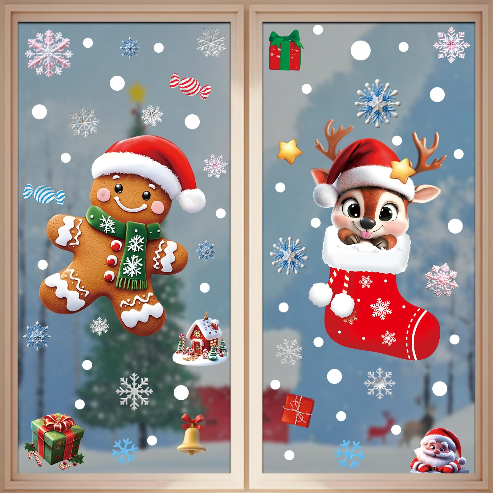 Adesivi natalizi per finestre, 263 pezzi, decorazioni natalizie, fiocchi di neve, Babbo Natale, renna per feste