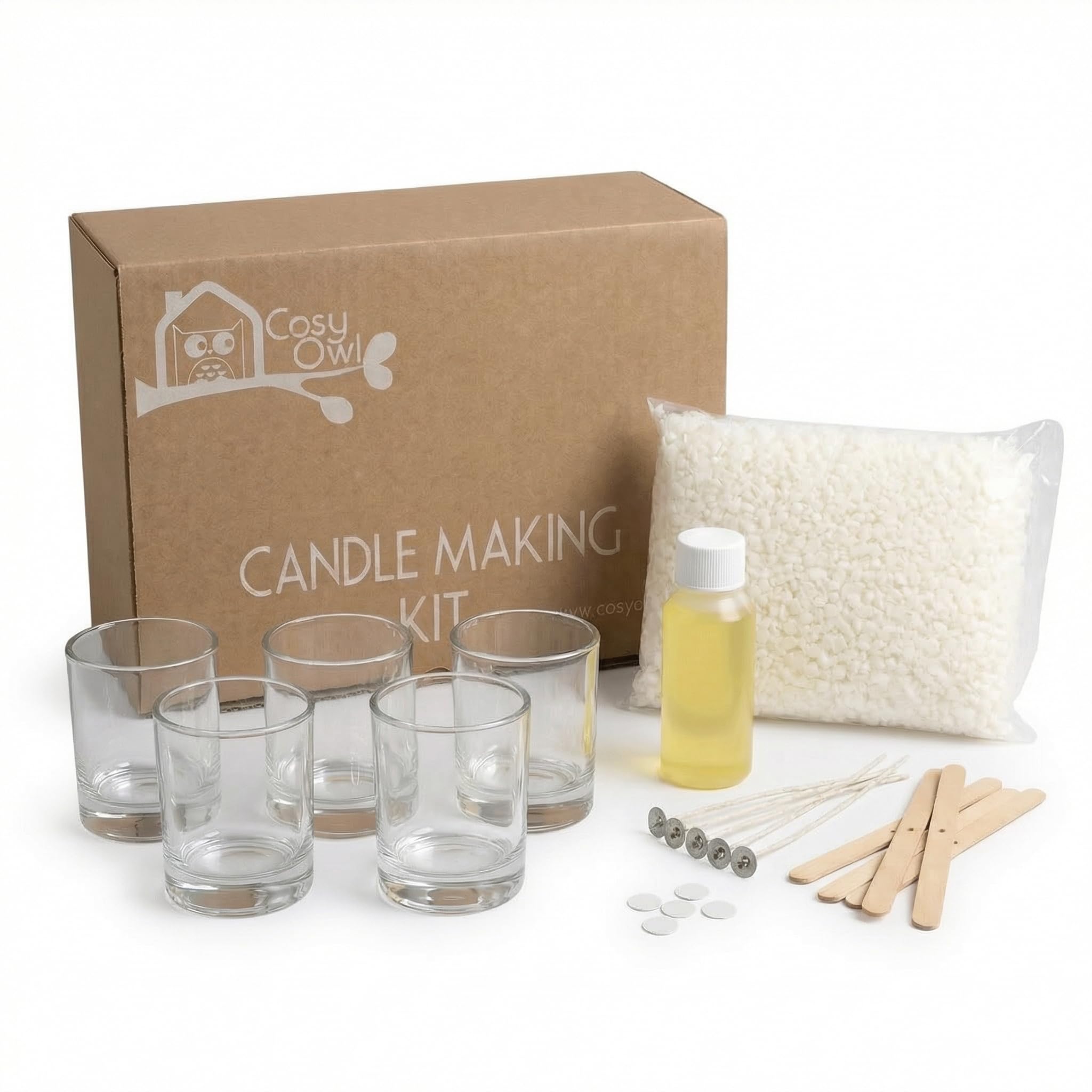 Cosy Owl Soy Candle Making Kit for Adults Beginners – DIY Scented Candle Kit with Wax, Wicks, Fragrance Oil & Glass Containers – Candle Making Gift Set | Autumn Winter Scents (Orange Clove)