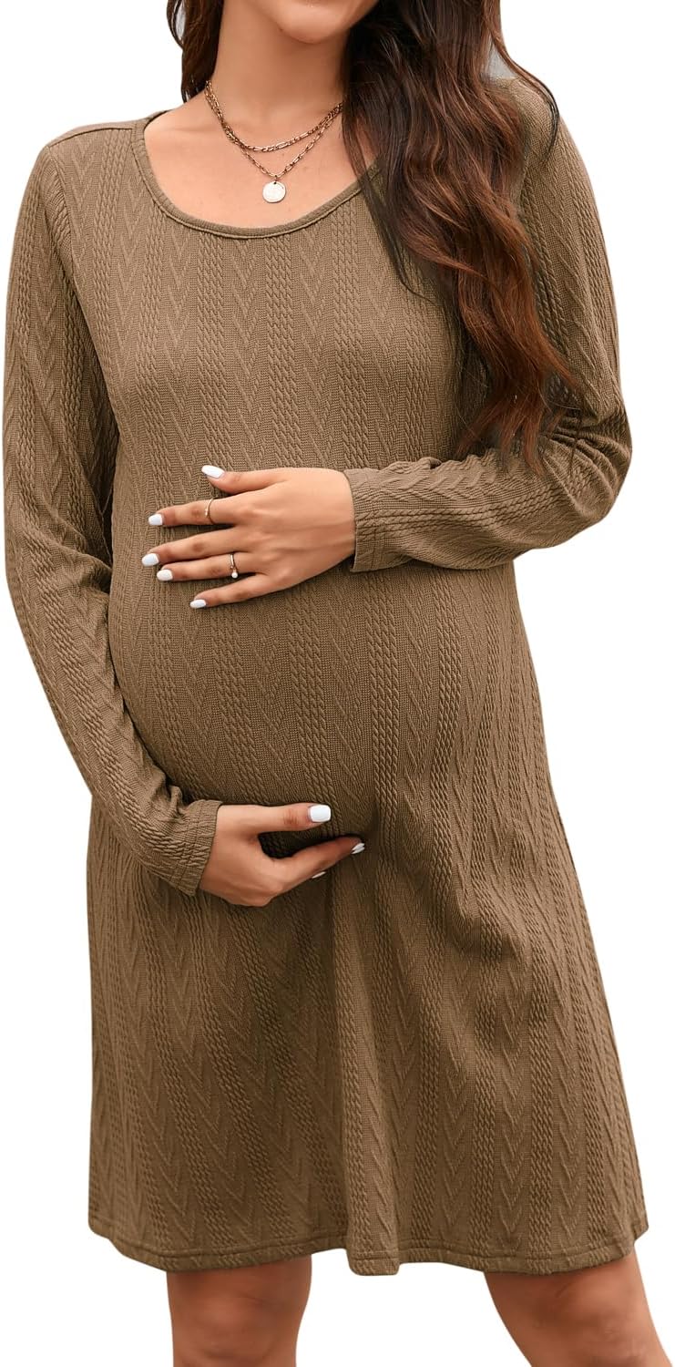 STYLEWORD Women's 2024 Spring Maternity Sweater Dresses Photoshoot Long Sleeve Pullover Knit Casual Fashion Clothes