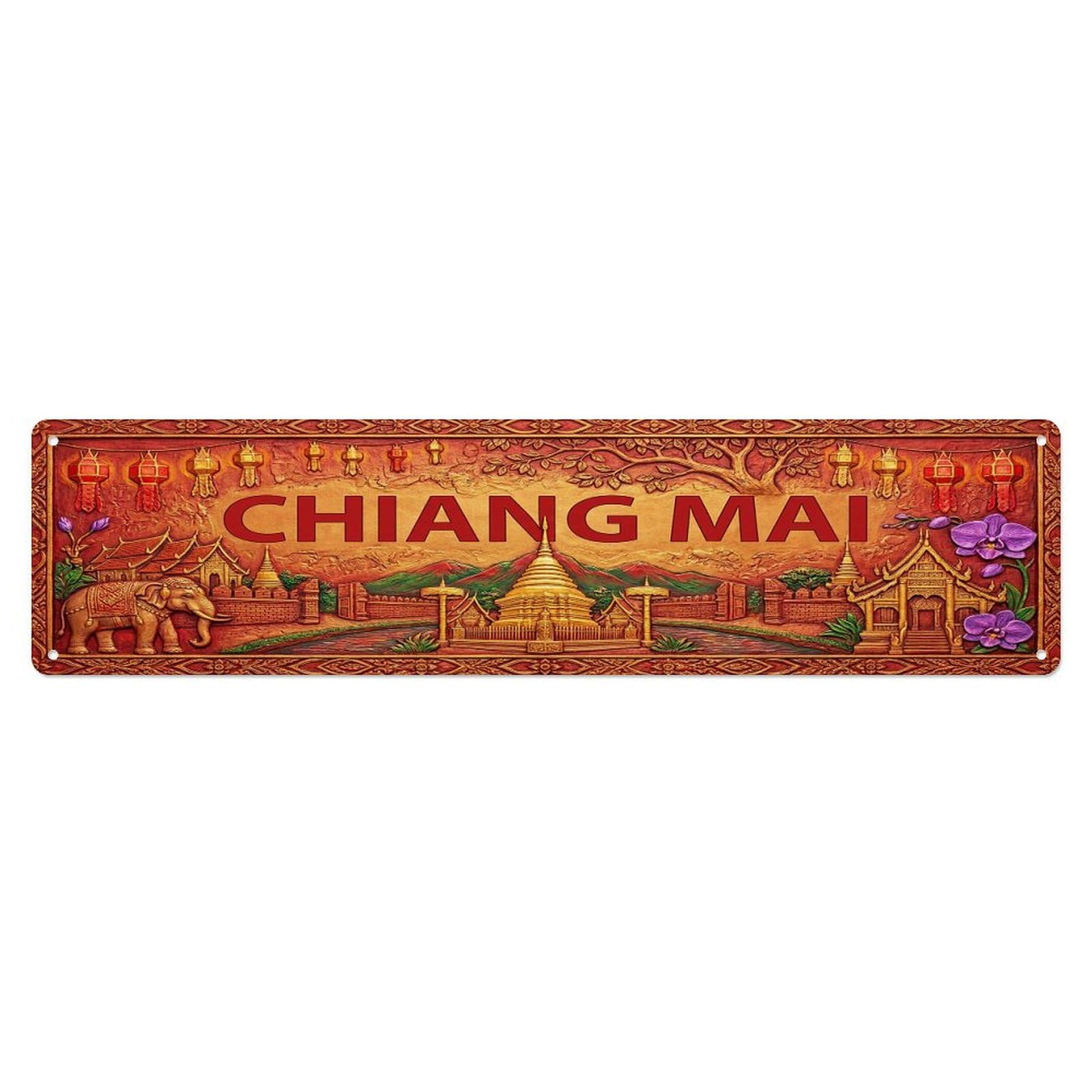 Gead 4X16inch Style Vintage Chiang Mai Thailand Flag Pattern Metal Tin Sign