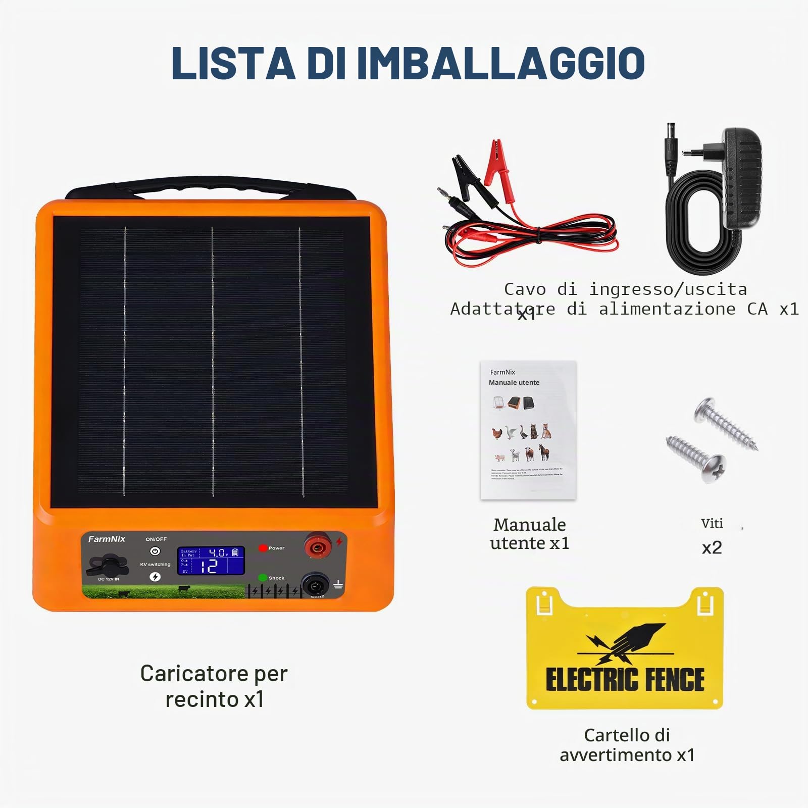 Elettrificatore Recinto Elettrico Solare 32KM, Uscita 6-12KV | 0.3-2.0J Regolabile, con Batteria Litio 18Ah, Pannello 6W IP55 per Cavalli, Bestiame, Pecore, Cinghiali