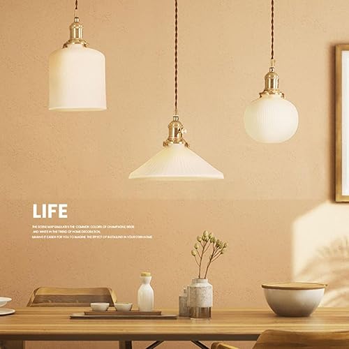 Miniatura 5 de Lámpara colgante de pantalla de cerámica industrial con soporte de lámpara dorado, interruptor de perilla y cable trenzado para isla de cocina,