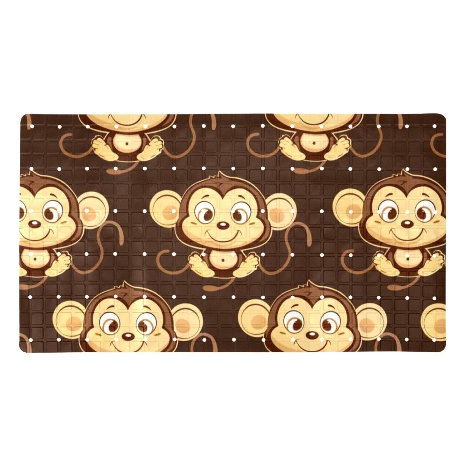 Tapis de bain singe marron en PVC antidérapant extra long pour baignoire