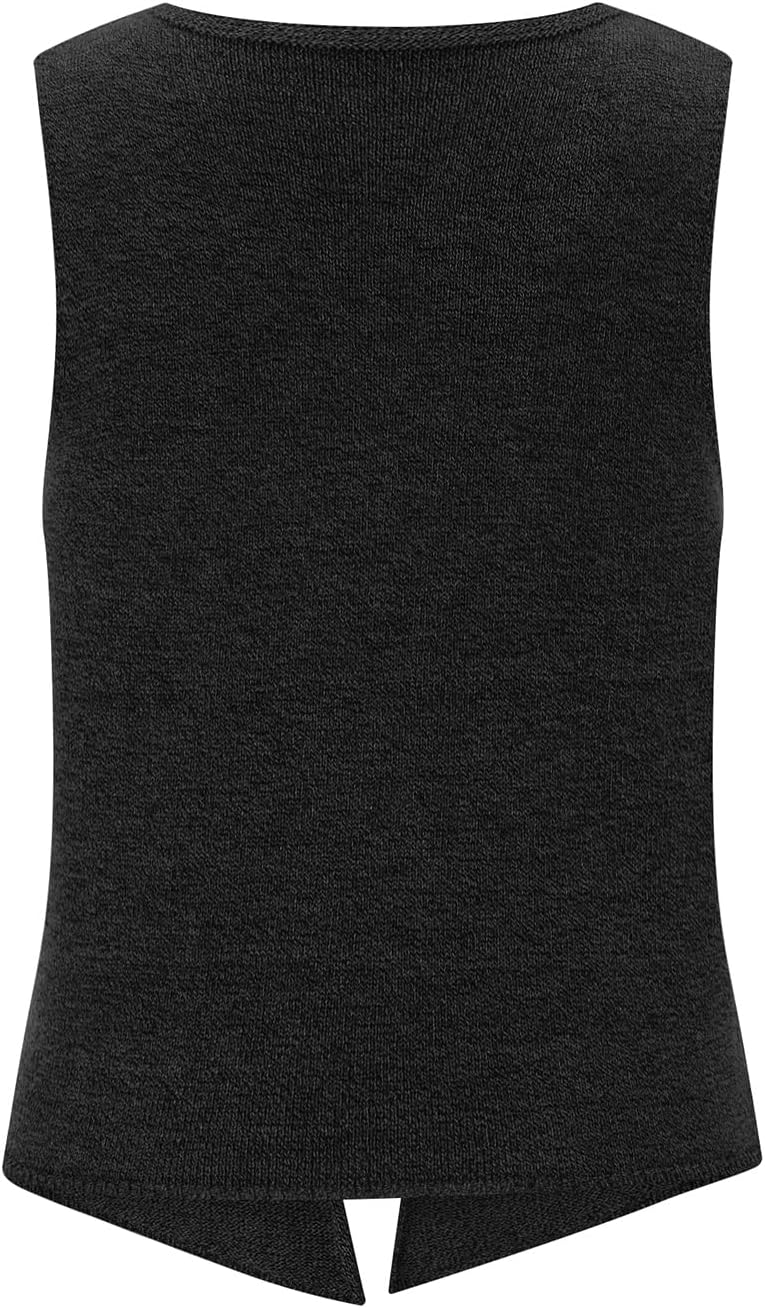 Womens Vintage Knittd Tank Y2k Vest Crop Top Sleeveless V-Neck Open Front Button Crochet Knit Vests Versatile Tops - Image 4