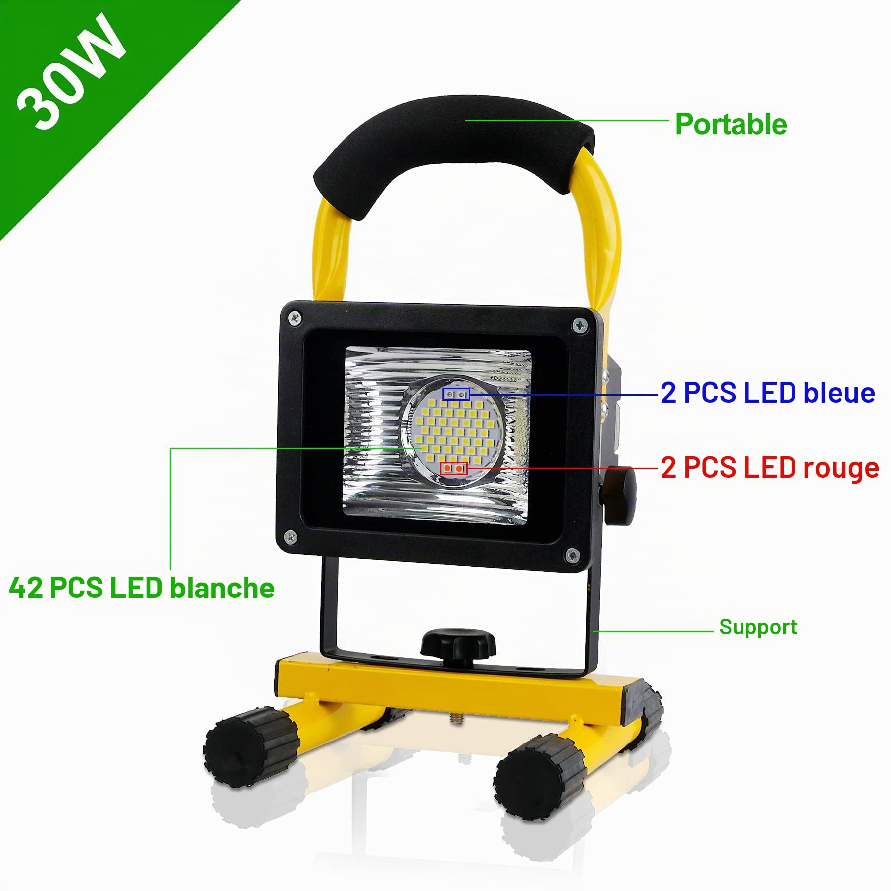 T-SUN Projecteur LED Rechargeable 30W 2500LM Lumiere LED Sans Fil Exterieur Projecteur LED Batterie, Portable Lampe de Chantier/de Travail avec USB