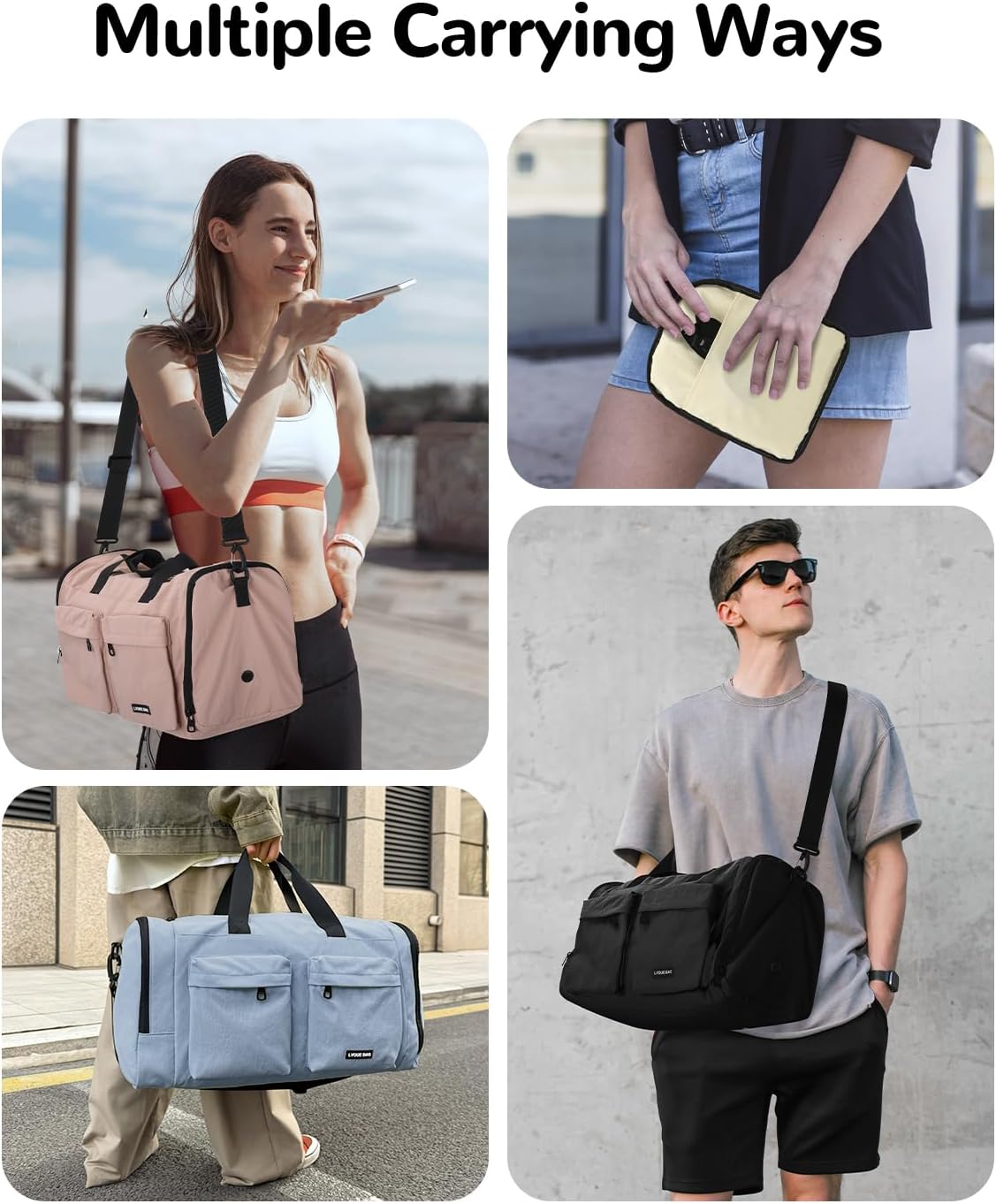 30L Foldable Gym Duffel Bag with Shoe Compartment for Women, Small Packable Carry on Travel Duffle Bag with Wet Pocket, Pink - Image 6