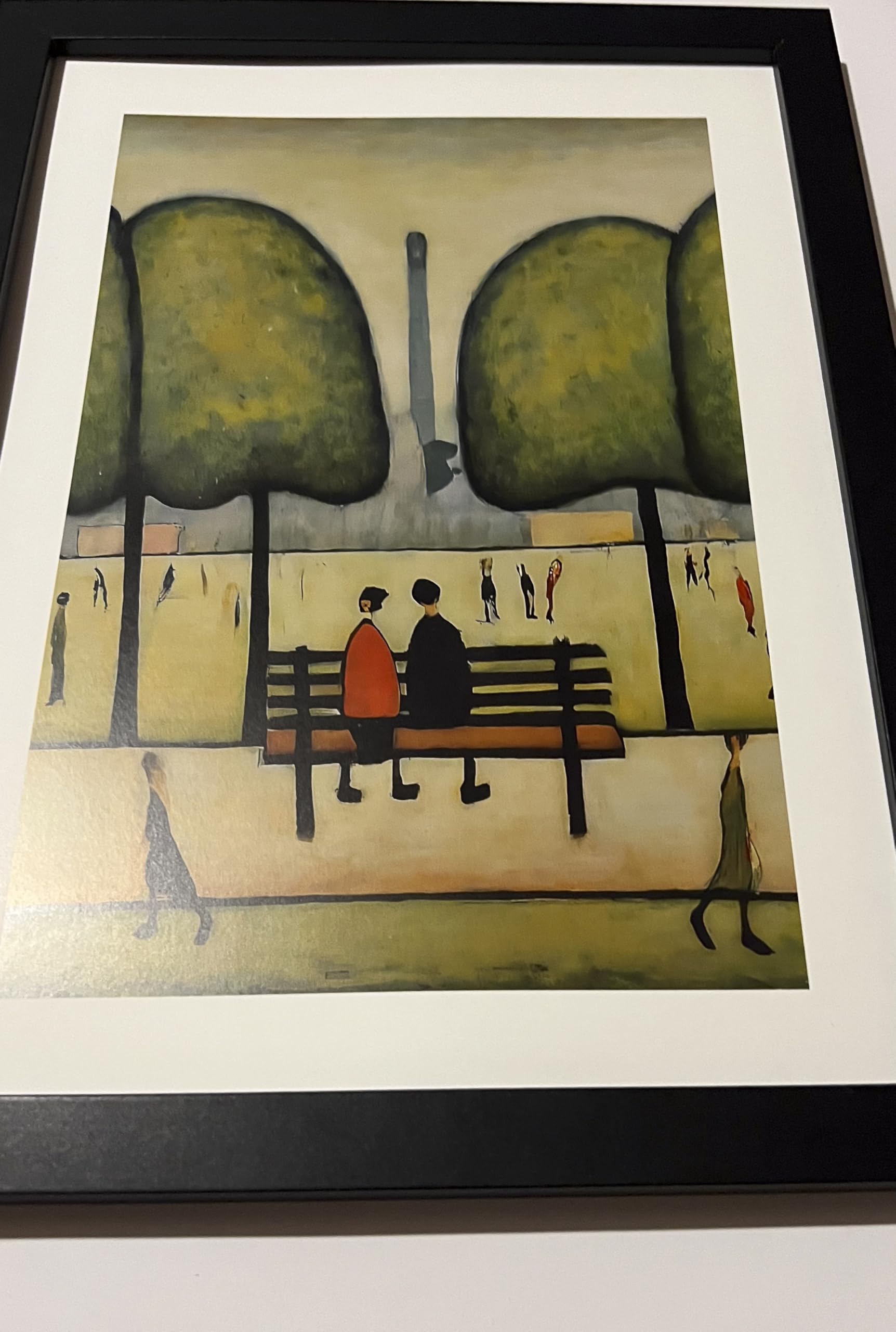 Greetingles Lowry-Style Framed Print. Beautiful Black Ash Frame (Lowry, PT Sitting On A Bench), 34L x 24W cm - Image 3