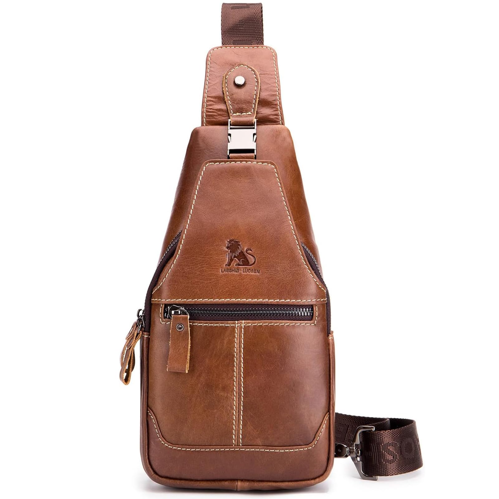 Herren Brusttasche aus PU-Leder - Wasserdichte Crossbody Umhängetasche für Handy, Casual & Outdoor Aktivitäten wie Wandern und Radfahren, braun
