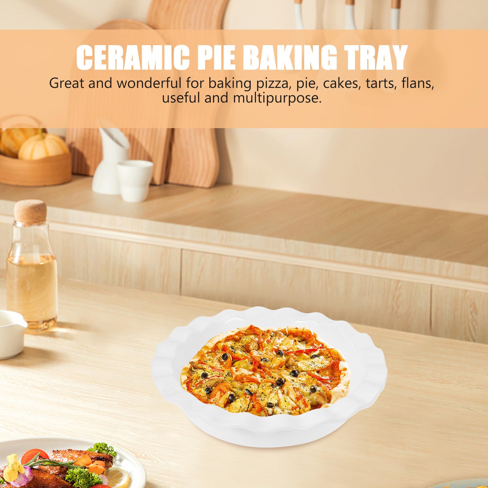 Teglia per Pizza Rotonda in Ceramica Bianca, 1 Pezzo