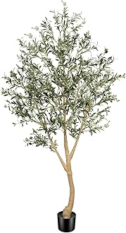 Realead 8ft Faux Olive Tree, Large Realistic Olive Trees Artificial Indoor, Tall Fake Olive Tree with Natural Wood Trunk and Lifelike Fruits for Home Office Decor