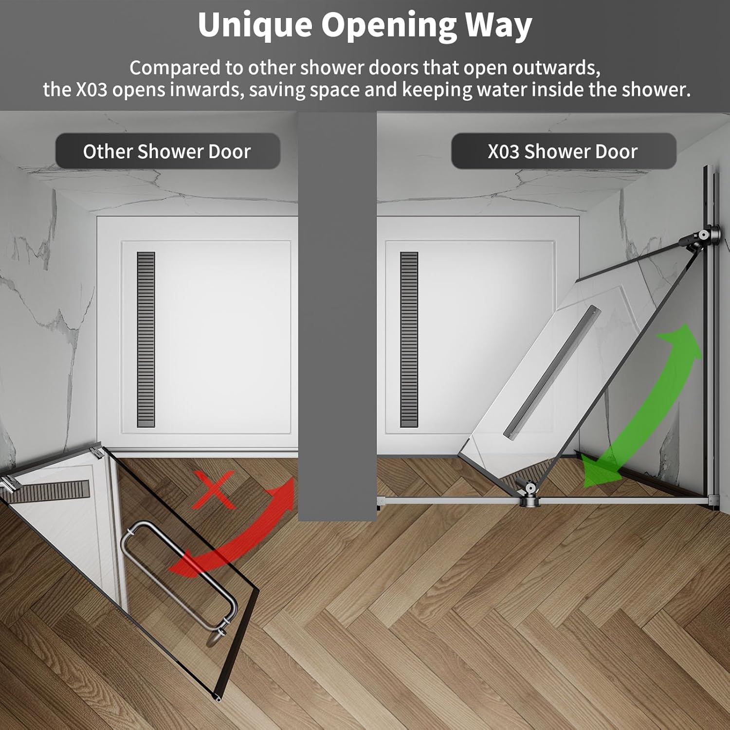 Wall Hinge Shower Door 36" W x 76" H with 5/16"(8mm) Tempered Glass, Pivot Swing Shower Glass Door, 304 Stainless Steel Frame, Easy to Clean, Matte Black
