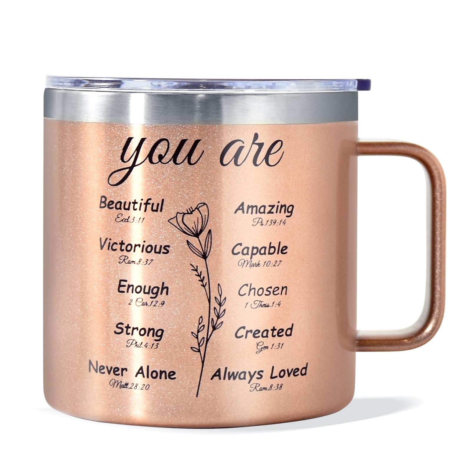 Christian Gifts for Women, 14 oz Coffee Mug Inspirational Gifts Bible Verse Mug Insulated Stainless Steel Vacuum Tumbler Appreciate Spiritual Presents for Female Lady Friend Baptism Sister