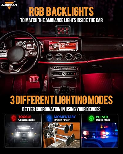 Miniatura 11 de Auxbeam Panel de interruptores de 6 bandas BC60, sistema de relé de control de circuito universal, interruptor LED regulable automático, panel