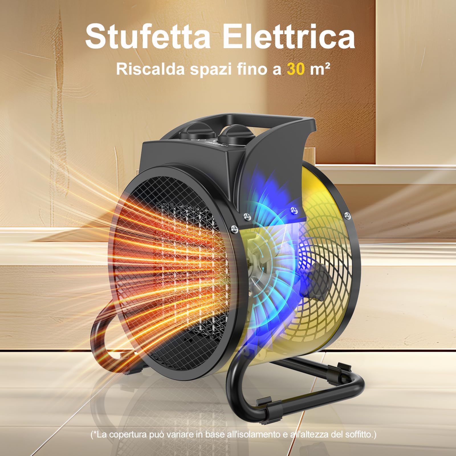 Stufetta Elettrica 3000W - Ceramico Riscaldamento Rapido in 3 s | Termoventilatore Basso Consumo - Radiatore Elettrico - Adatto per la Bagno, Casa, l'ufficio e il Cantiere