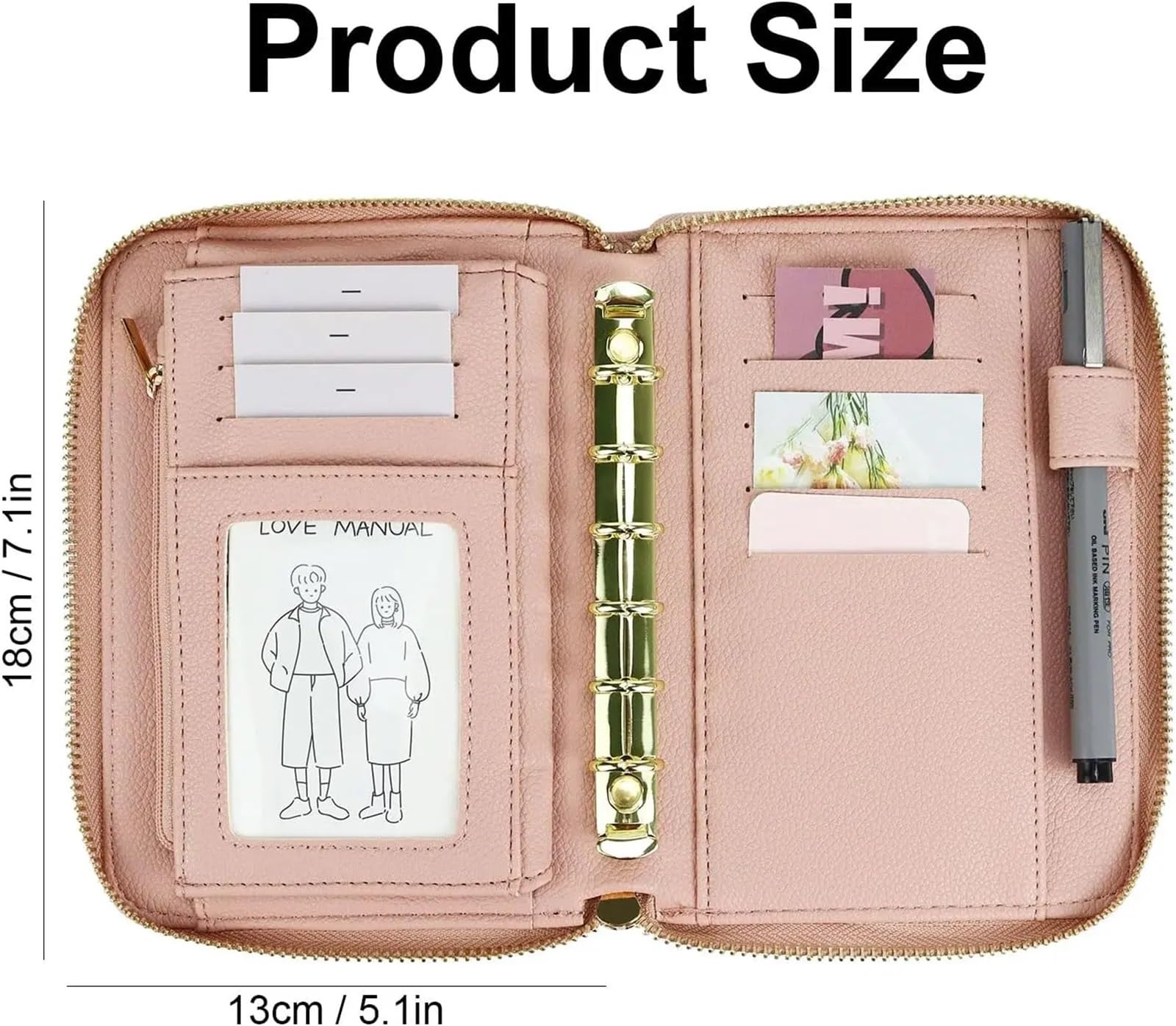 Classeur de Budget en cuir A7, enveloppes d'argent, système de portefeuille, planificateur, organisateur, couverture en PU à 6 anneaux, carnet de notes avec fermeture éclair(Skin pink)