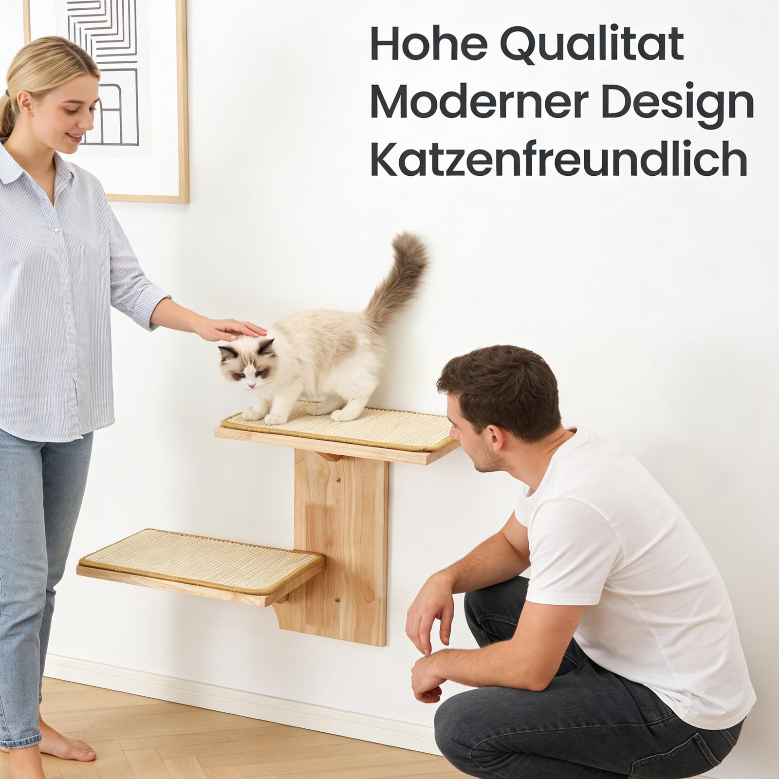 Katzen Wandelemente mit 2 Plattform, 41 cm Kletterwand Katze mit Matte zum Klettern, Spielen, Kratzen (Verschleißfeste Matte)