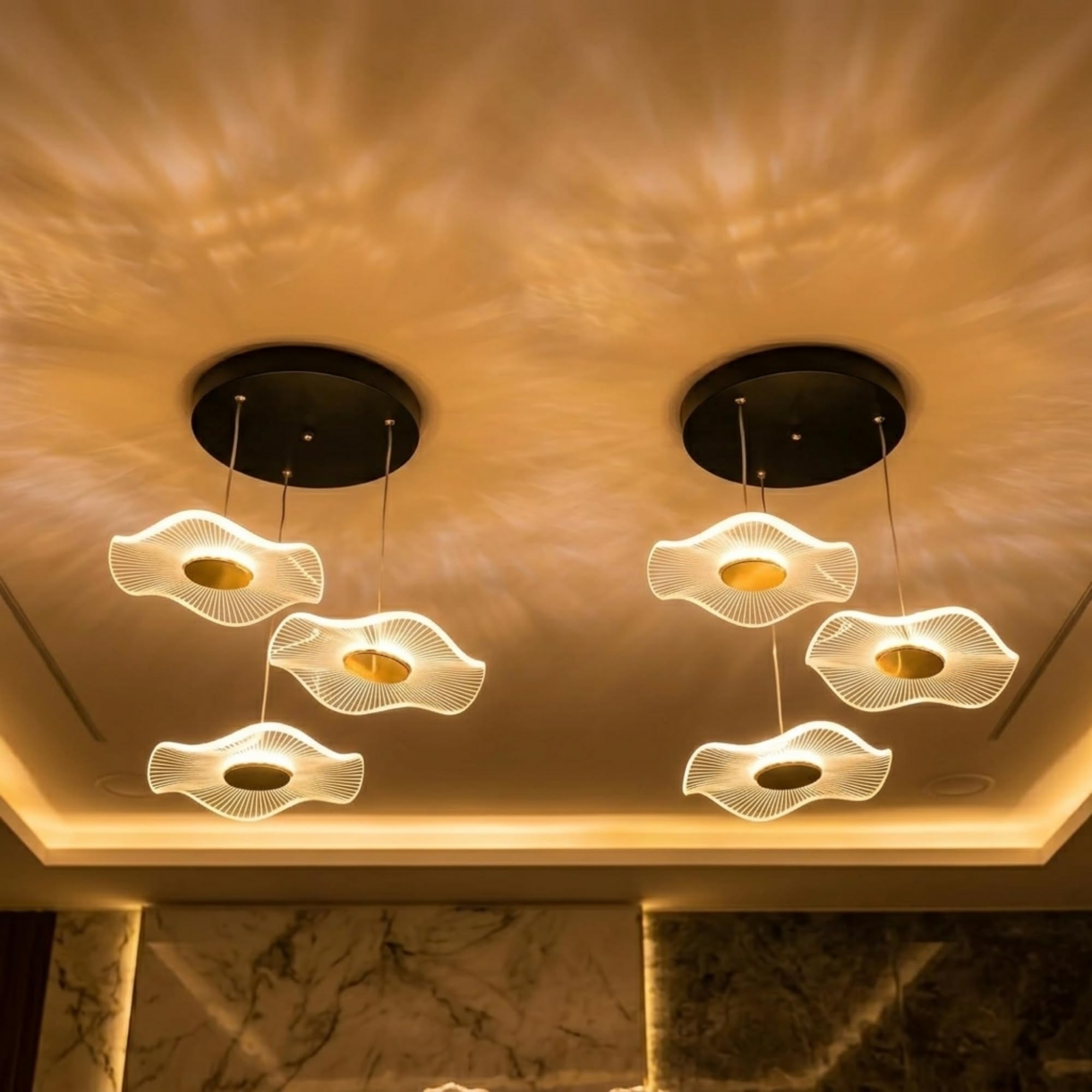Elio Wave 2 Pack Chandelier Modern Hanging Light Warm White Ceiling Lamp for Living Room Bedroom Dining Area Kitchen Cafe Decorative Designer Ceiling Light-image-24