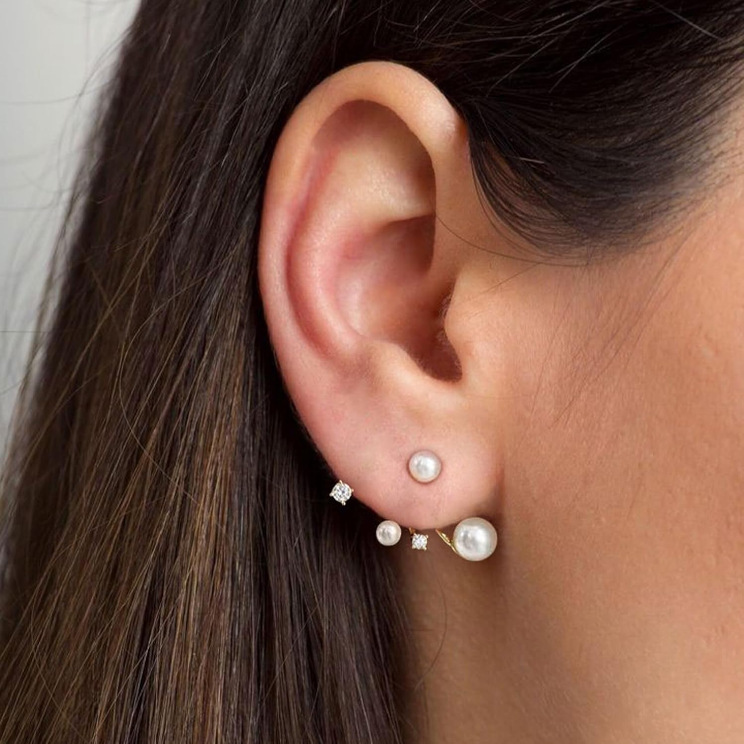 Stud Earrings For Women,Cute Wedding Pearl Earring Jackets Dainty 14K Gold Plated Hypoallergenic Earrings For Women Trendy Formal Cubic Zirconia Stud Earrings Gold Jewelry - Image 4