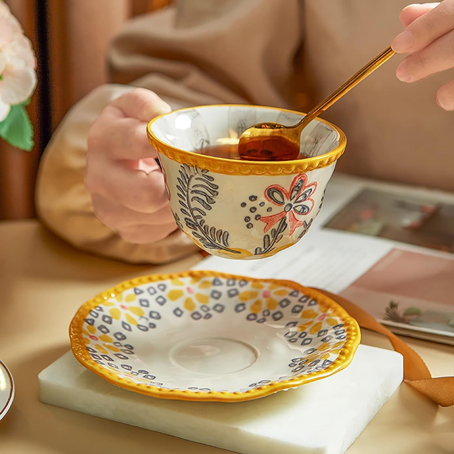 アデリア レトロ 花柄カップ&ソーサー 中皿 5セット 器 ADERIA