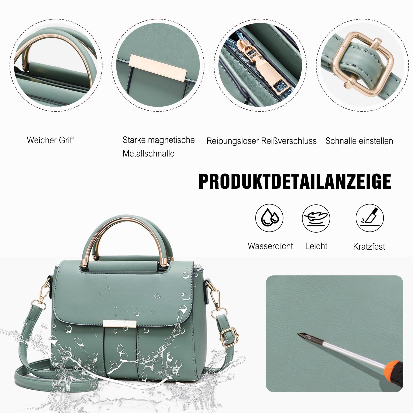 FANDARE Damen Handtaschen Elegant Handy Umhängetasche Crossbody Tasche PU Leder Schultertasche Frauen Handytasche zum Umhängen Schultertasche Portemonnaie Geldbörse Damentasche Grün