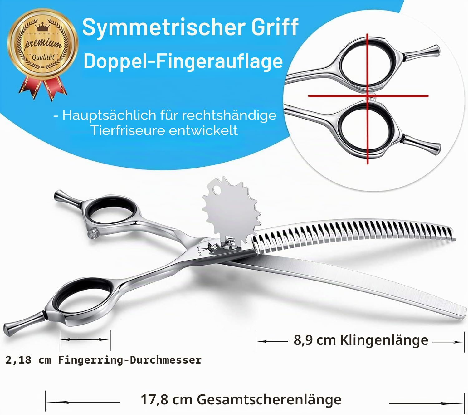 PURPLEBIRD Fellschere 7 Inch Hundeschere Gebogen, Fellschere Katze, Effilierschere Hund zur Fellpflege für alle Hunde Katze, Schneiden und Grooming, Japanischer Edelstahl 440C Handarbeit