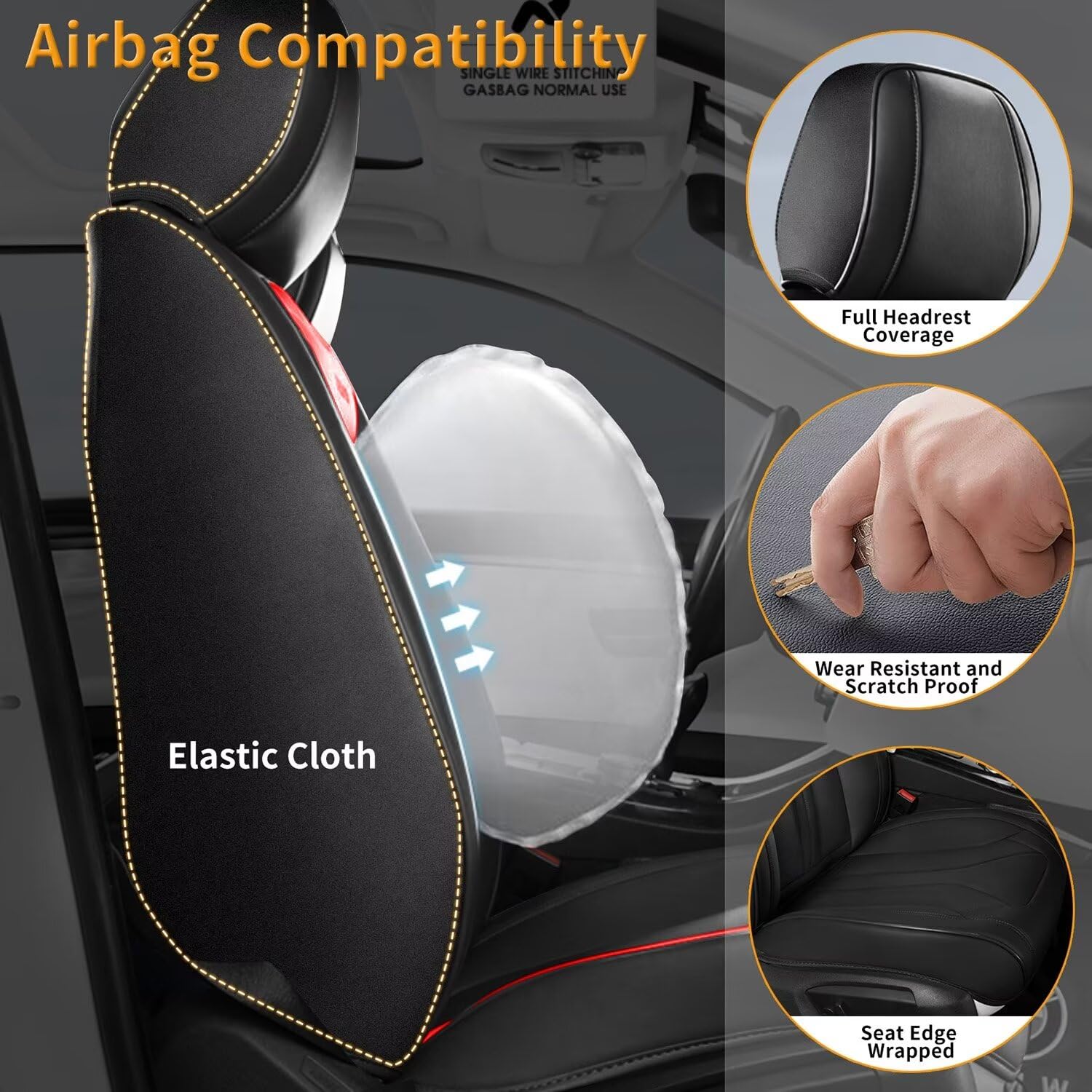 RAWAKORW Car Seat Covers Fit for 2007-2023 2024 Nissan Frontier Full Set Leather Seat Cover Automotive Cushion Accessories Interior Decor(5 Seat,Black&Red)