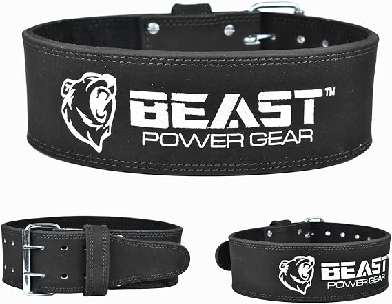 Beast Power Gear Weight Lifting Belt for Women & Men - Leather Power Belt with Back and Core Support for Weightlifting, Powerlifting, Strength Training, Squat and Deadlift Free Strap