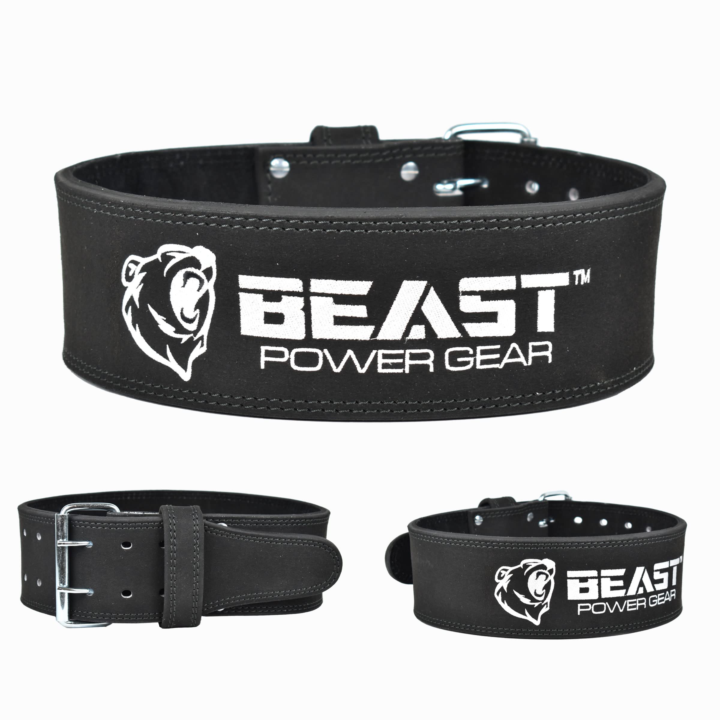 Beast Power Gear Weight Lifting Belt for Women & Men - Leather Power Belt with Back and Core Support for Weightlifting, Powerlifting, Strength Training, Squat and Deadlift Free Strap