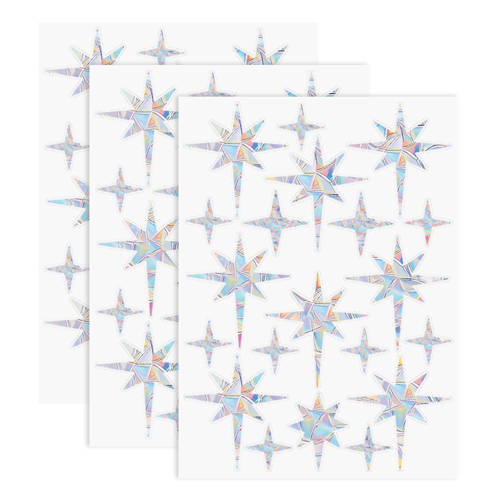 60pcs Anti Collision Window Stickers for Birds, Star Shape Window Decals to Prevent Bird Strikes Non Adhesive Rainbow Prismatic Static Clings Perfect