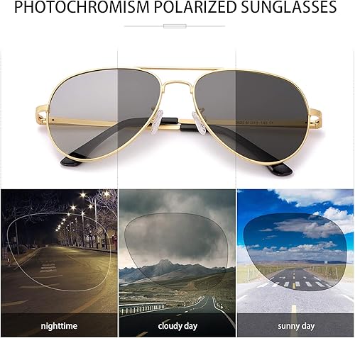 Miniatura 4 de Gafas de sol fotocrómicas polarizadas para hombre, gafas de sol deportivas de aviador, protección UV 400 con marco de metal grande