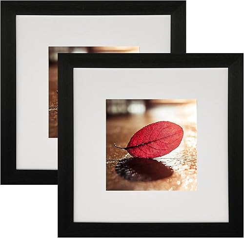 Portarretratos negro de 8 x 8 pulgadas con paspartú redondo de 6 x 6 pulgadas, marco de fotos para galería, independiente y para montar en la pared,