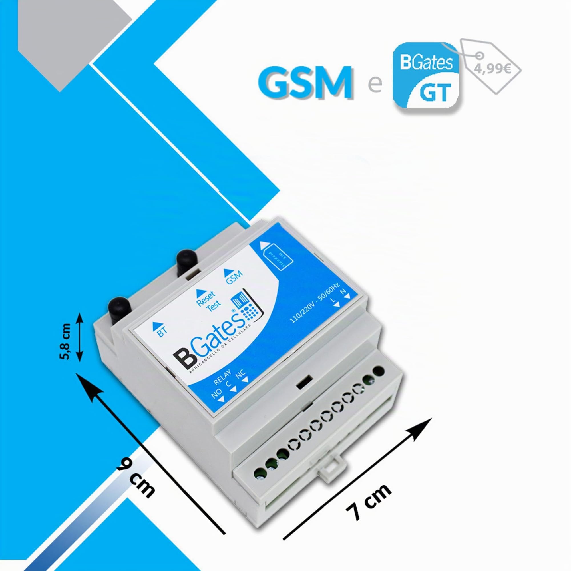 GSM Bluetooth BGates GT Garagentoröffner - Smart Toröffner für Zuhause und Büro - Funkfernbedienung Garagentor für Garagen, Tür, Heizung und Garten - per iOS/Android App, GSM oder Bluetooth