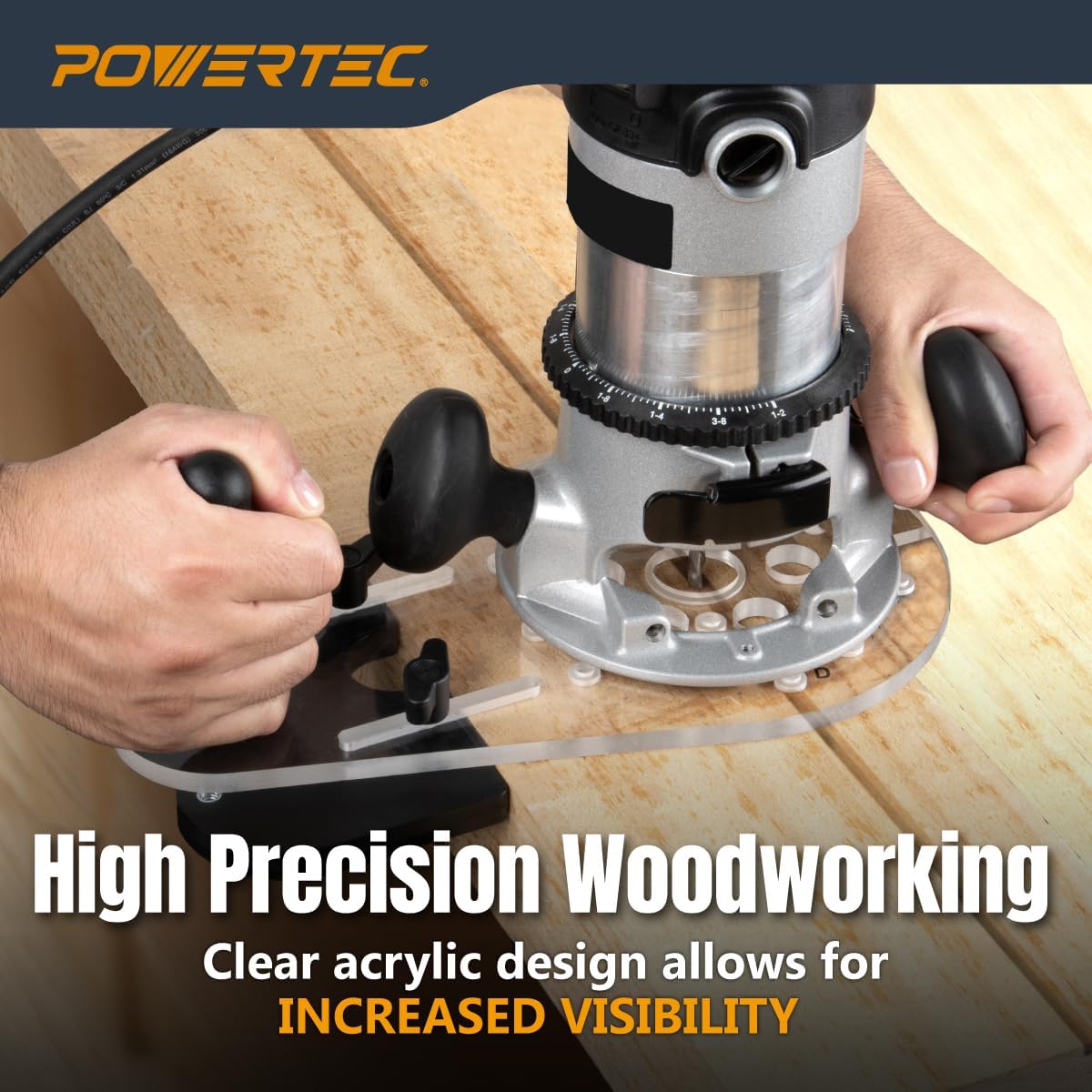POWERTEC Universal Offset Router Base Plate w/Edge Routing Reversible Fence Guide, Marked Predrilled Holes Fits Listed Models Porter Cable, Bosch, Milwaukee, Ryobi, Makita, Dewalt, Craftsman (71398)