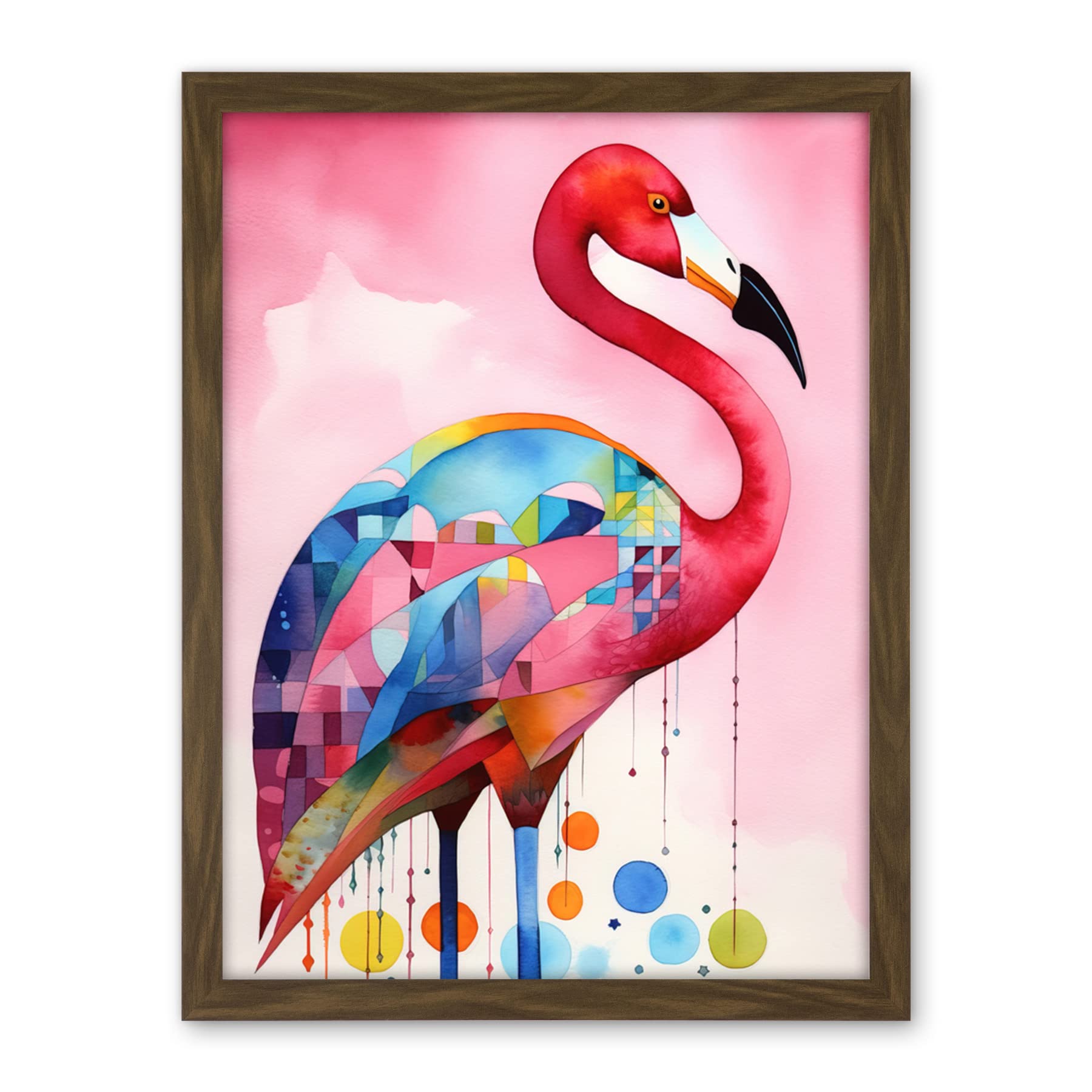 Artery8 Flamingo Bird Folk Art Watercolour Painting Artwork Framed Wall Art Print 18X24 Inch