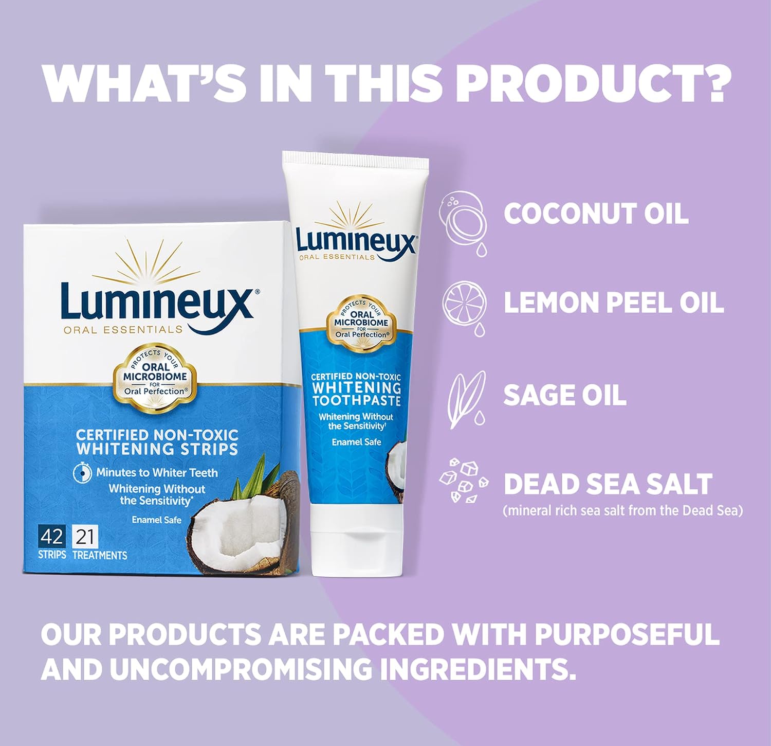 Lumineux Oral Essentials Teeth Whitening Strips and Toothpaste - Sensitivity Free - Dentist Formulated and Certified Non-Toxic - No Artificial Flavors, Colors and SLS Free