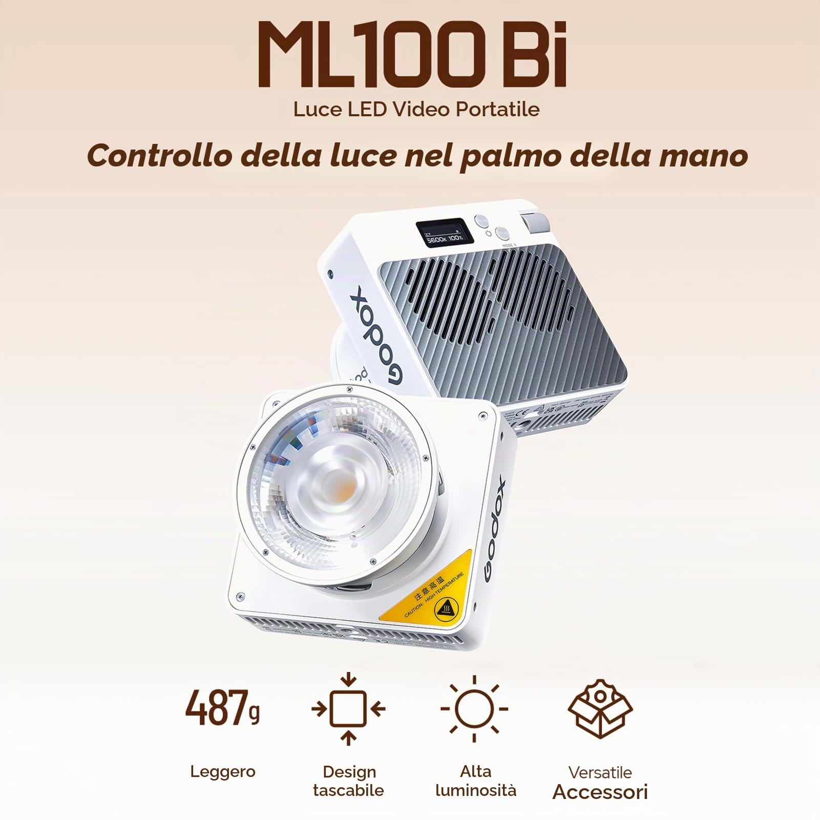 Godox ML100Bi Kit1 Luce video LED tascabile 120W Luce di riempimento bicolore per fotografia 2800K-6500K CRI97+ TLCI98+ Controllo APP 11 Effetti di luce Supporto Godox