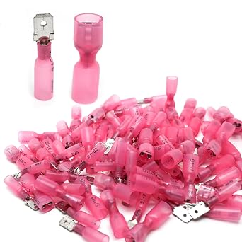 100PCS Pink Heat Shrink Spade Connectors, Female and Male Quick Disconnect Spade Terminal Connectors, Shrinking Terminal for Watercraft, Electronics, Automotive-AWG 22-16