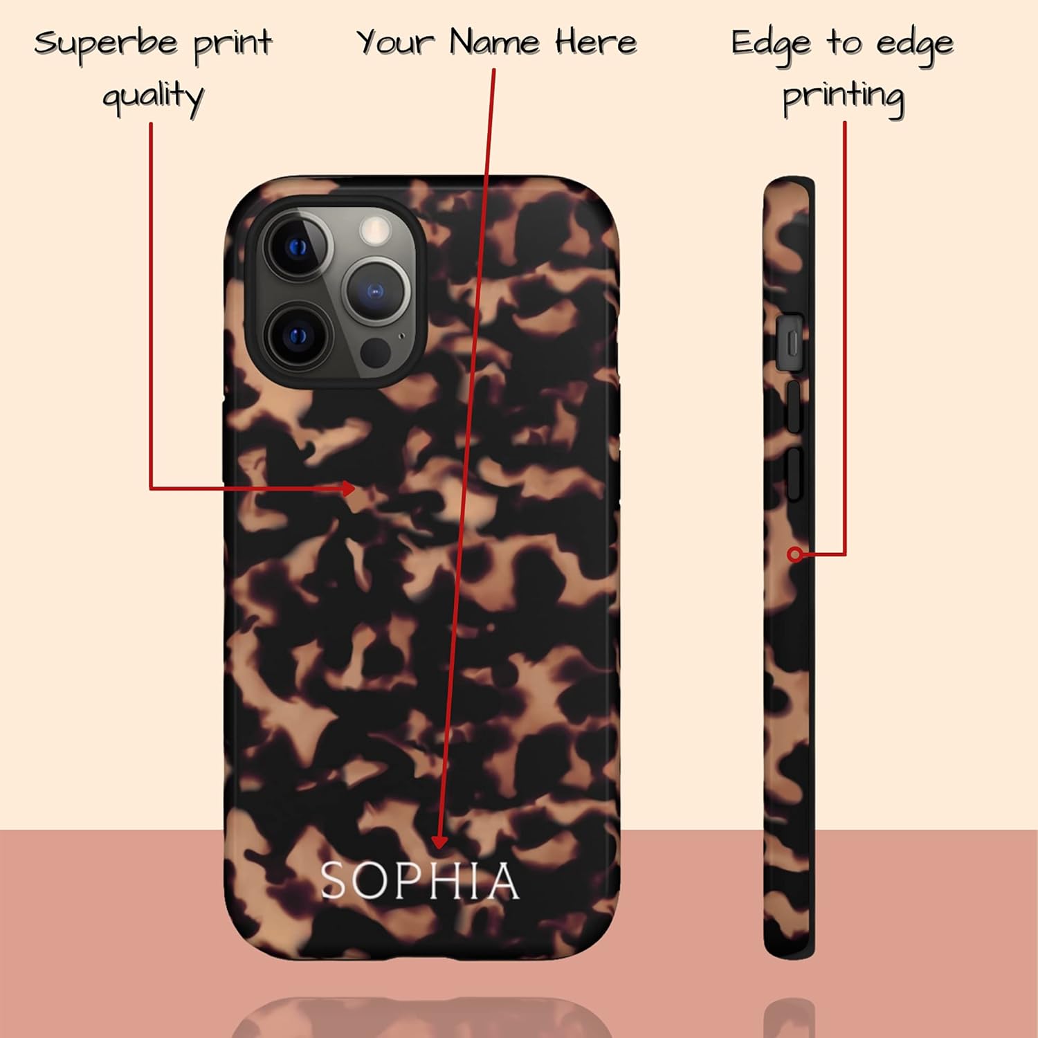 Custom Name Tortoise Shell Case, Animal Print Personalized Tort Case, Compatible with iPhone 17 Air, 16 Pro Max, 15 Plus, 14, 13 Mini, 12, 11, X/XS Max, XR, 7/8