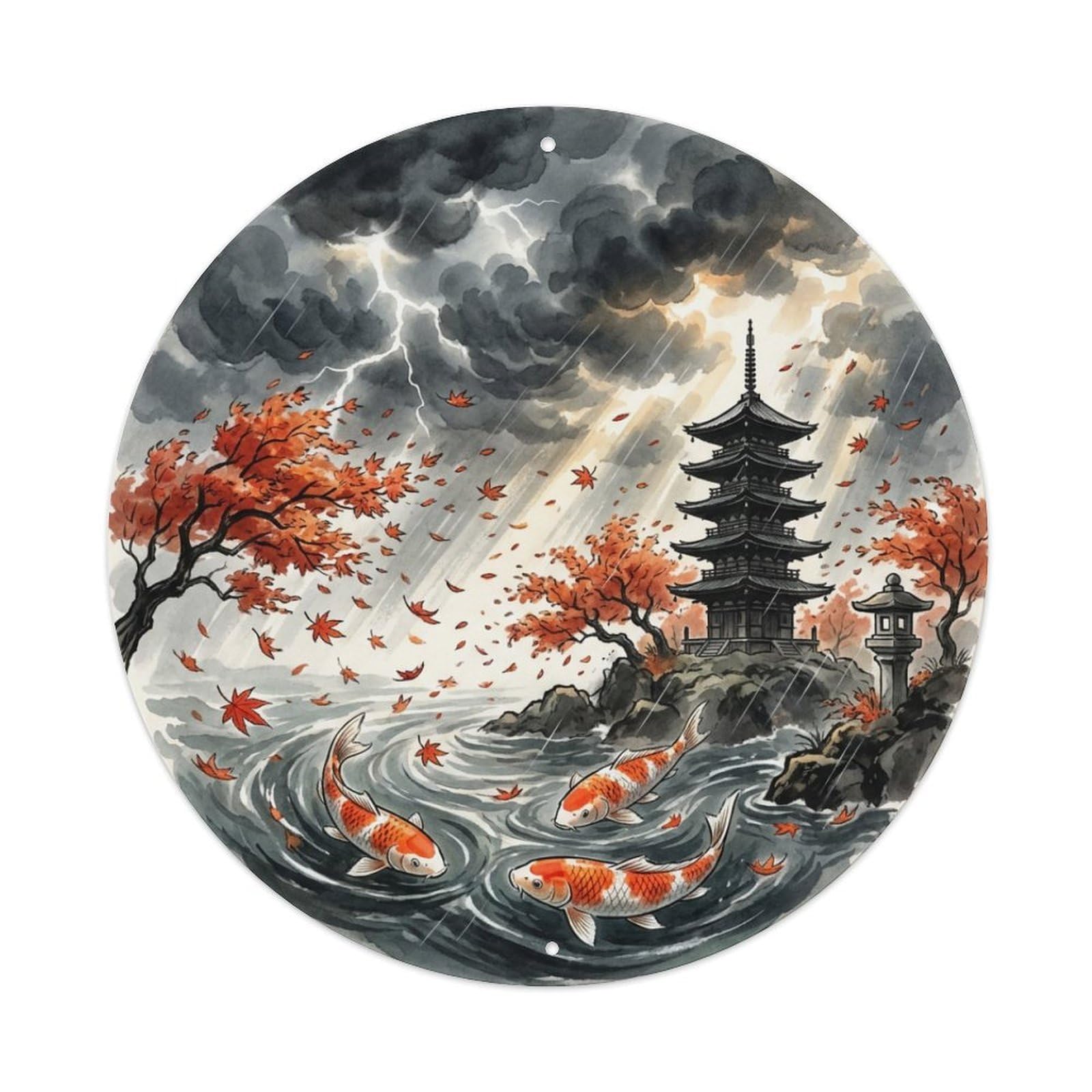 Galvaxio Style Japanese Koi Fish Autumn Storm Dramatic Clouds Metal Tin Sign