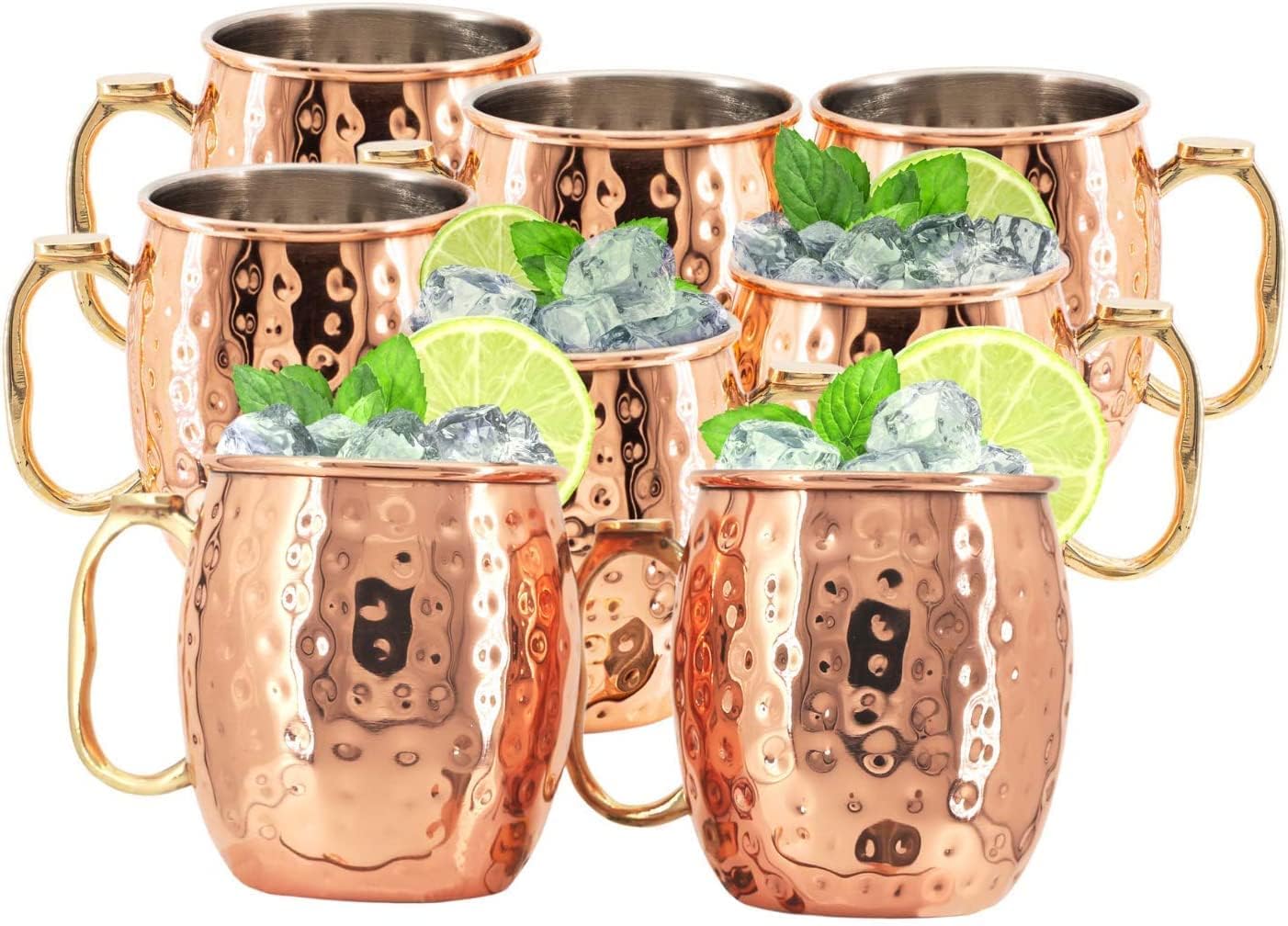 Kitchen Science Moscow Mule Mugs Set of 24| Food Safe | High Grade Stainless Steel Mugs with Pure Copper Plating | Brass Handles with Thumb Rest |19 OZ | Large Size