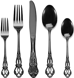 Black Silverware Set, 30 Pieces Retro Royal Silverware Set for 6, Gothic...