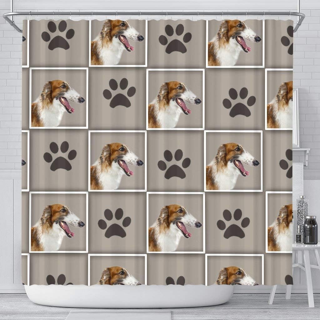 Borzoi Dog with Paws Print Shower Curtain