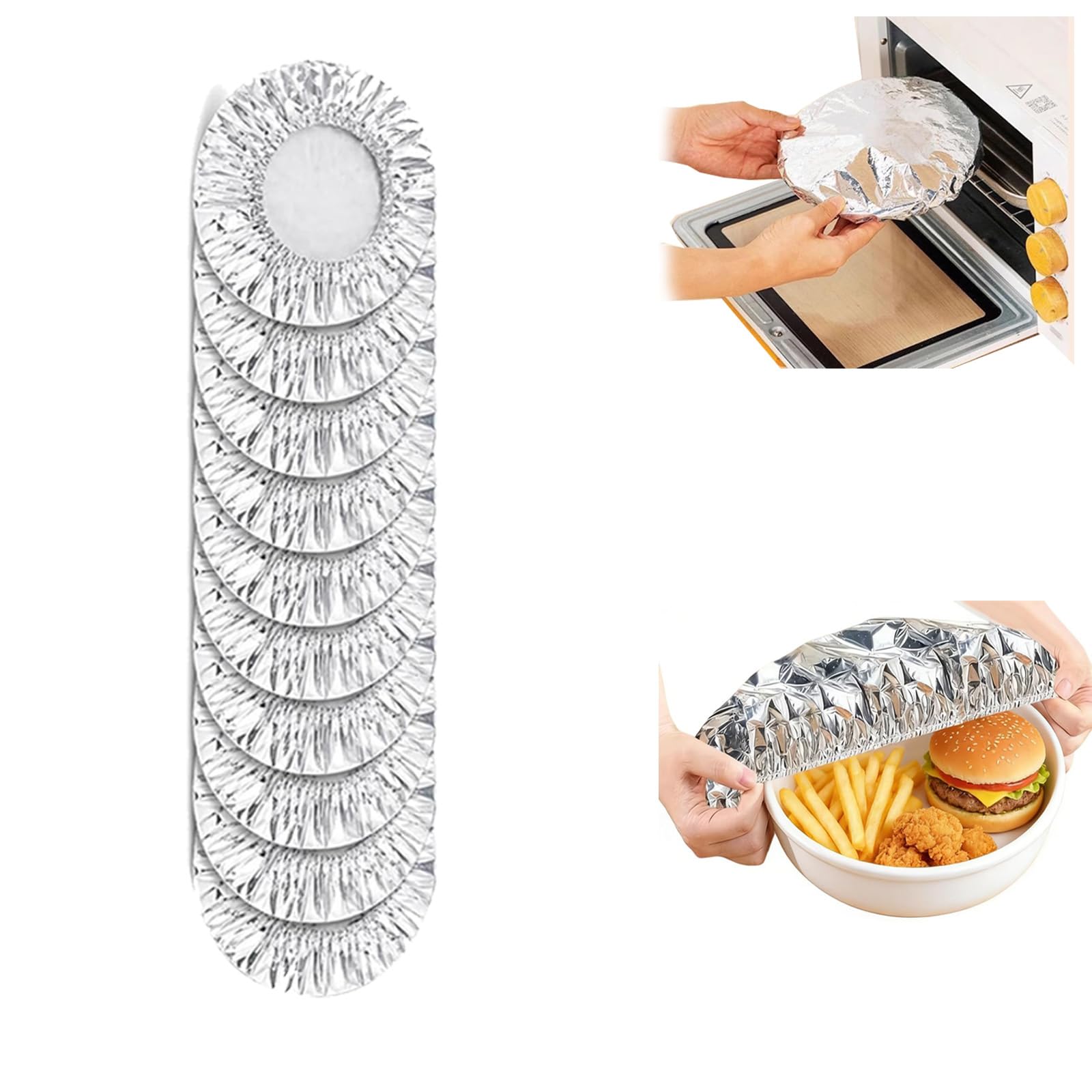Reusable Aluminium Foil Covers for Food, Insulated Stretch Foil Covers, Stretch to Fit Bowls & Plates, Heat-Resistant & Microwave Safe, Ideal for Kitchen Leftovers, Picnic & BBQ (10 PCS)