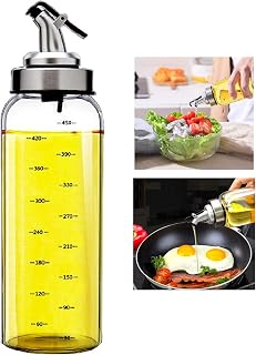 Olive Oil Dispenser Bottle, Liquid Condiment Container, 17 Oz Vinegar Dispensing Cruets With Dripless Capped Spout, Glass Decanter for Kitchen with Degree Scale (17 OZ)