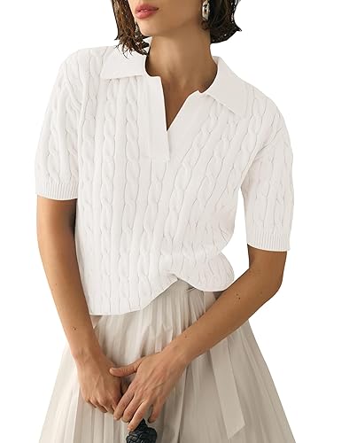 Micoson Womens Short Sleeve Sweater Tops Lapel V Neck Polo
