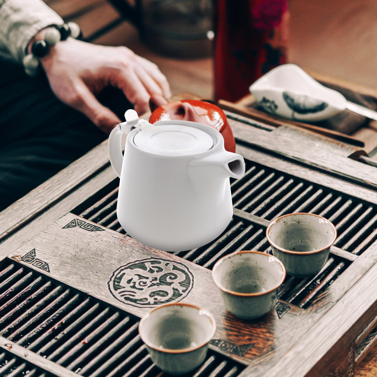Vegena Teekanne mit Siebeinsatz, 500ML Teekanne Keramik mit Herausnehmbarem Edelstahl-Teesieb, Teapot Ceramic, Edelstahl Feinmaschiger Infuser Teekanne Porzellan für Längeren Teegenuss