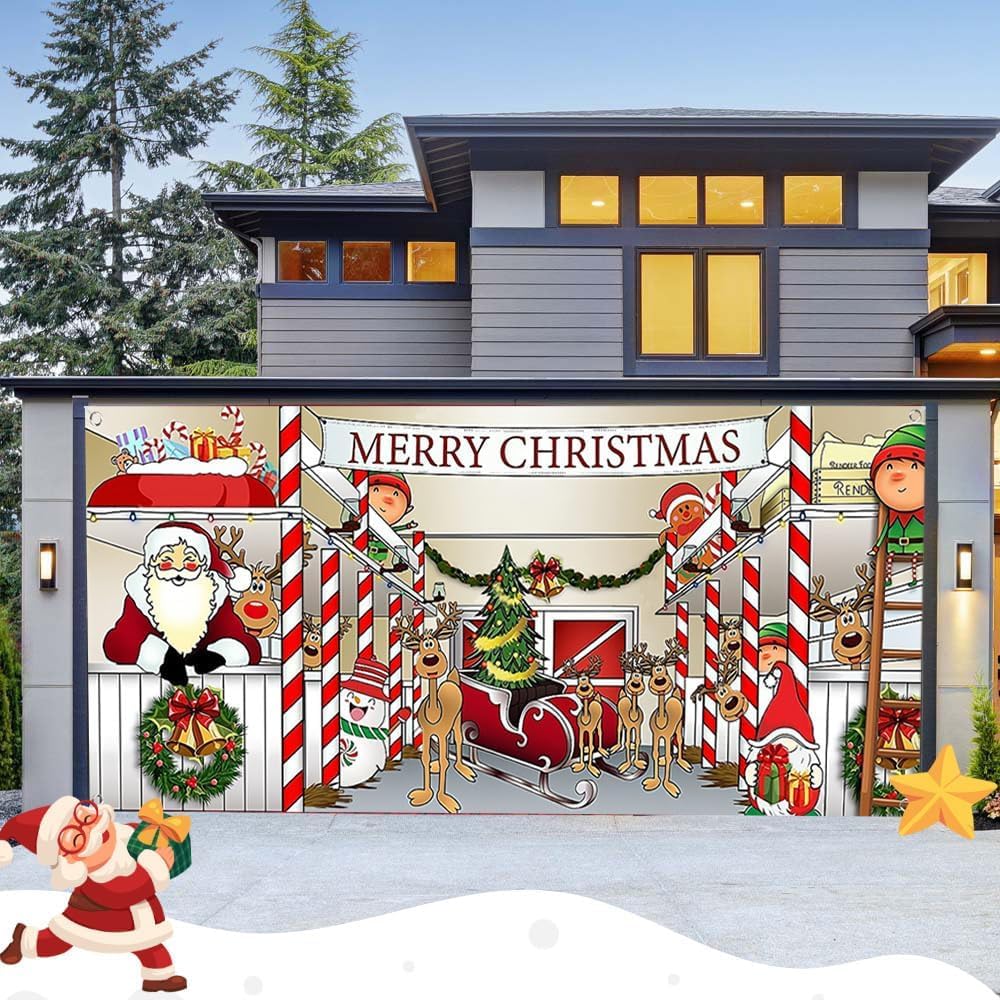 Christmas Garage Door Banner Decorations, 7x16 FT, 2023