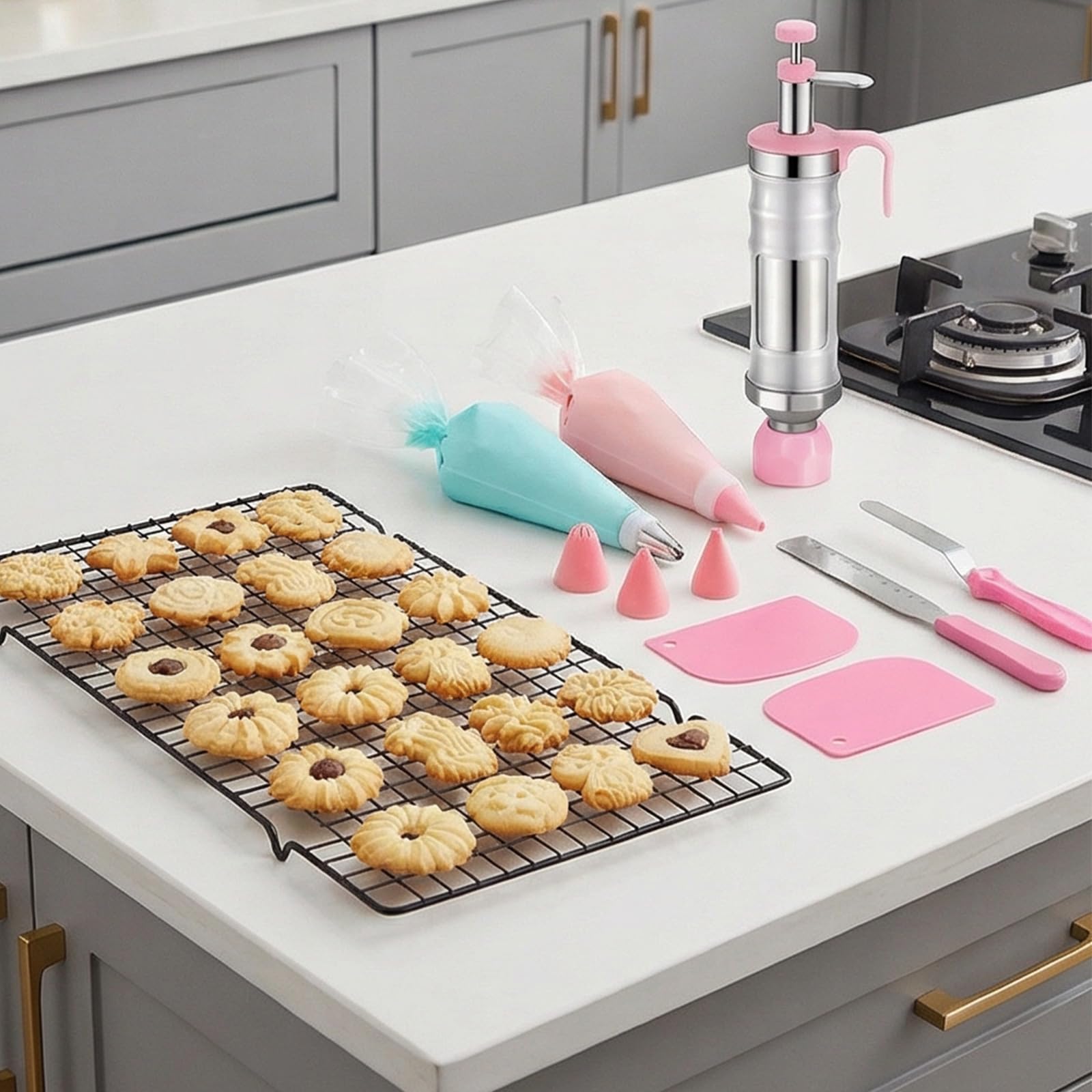 Ensemble de décoration de pâtisserie robuste de 34 pièces avec diverses buses, ensemble d ' accessoires de cuisson domestique pour les designs artistiques, mélange d ' aluminium Frosts